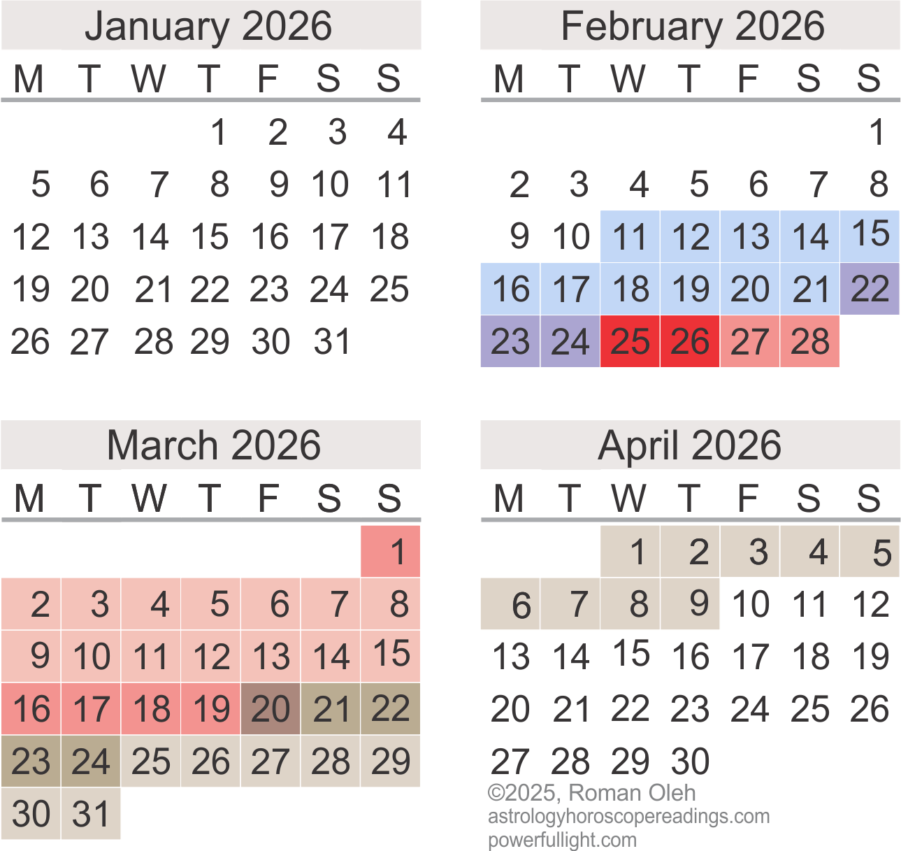 Mercury Retrograde Calendar, March to June 2024. Copyright 2024 by Roman Oleh Yaworsky, www.powerfullight.com