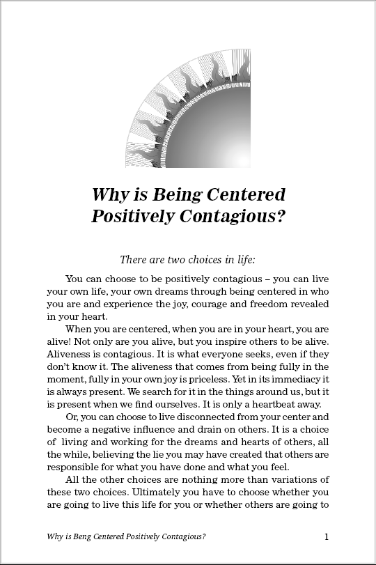 Being Centered by Roman Oleh Yaworsky, a Life Coach in a book. Image copyright 2007 by Roman Oleh Yaworsky, page 1. Editor Susana Sori